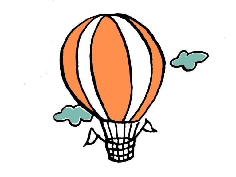 drawing of orange striped hot air balloon