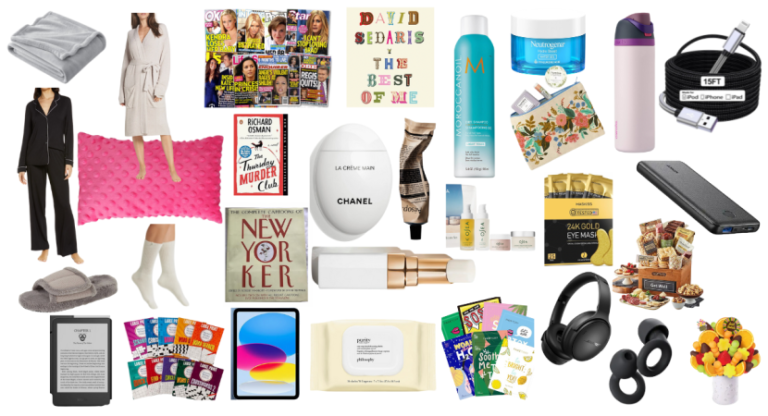 A wide selection of gifts to give when you want to say get well soon in 2024 displayed on a white background.