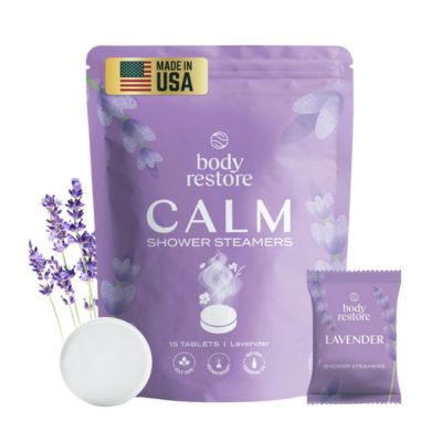 purple bag that says CALM on it