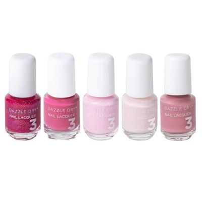 5 small nail polish bottles in pinks